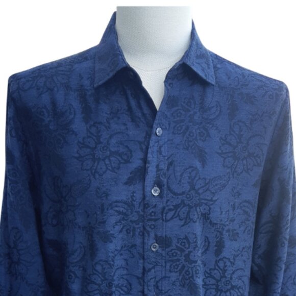 Bugatchi SZ M Classic Fit Tone on Tone Blue Woven Design Men's Button Up Shirt - Picture 3 of 12